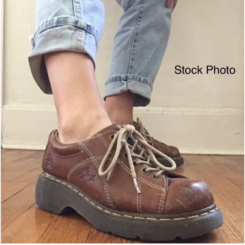 Dr. Martens Vintage Y2K Brown Leather 12283 Daisy Splat Platform Oxford. Size 10